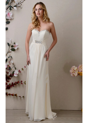 Strapless Sweetheart Neck Beaded Ruched Waist Chiffon Prom Dress